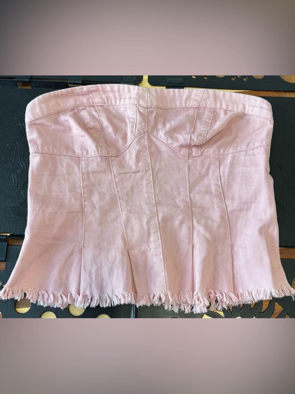 Free People Strapless Pink Corset Top with Frayed Hem